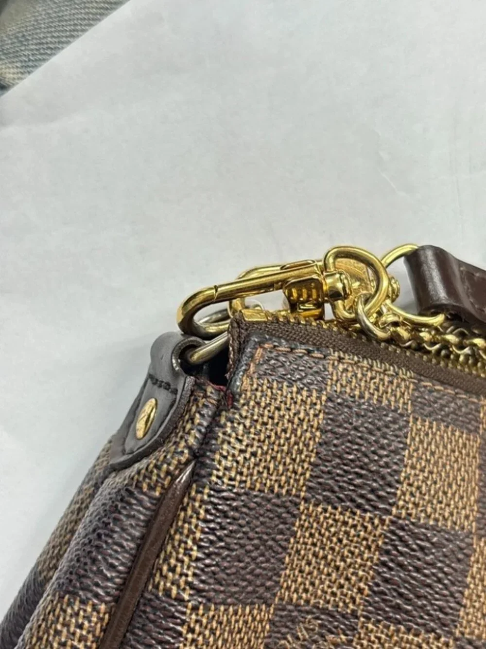 LOUIS VUITTON Eva Chain Shoulder Bag Damier Ebene Leather Brown